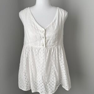 White linen  Eyelet V-Neck Button-Front Camisole Top